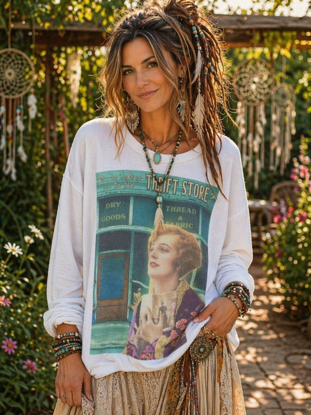 Thrift Store Vintage Graphic White Sweatshirt